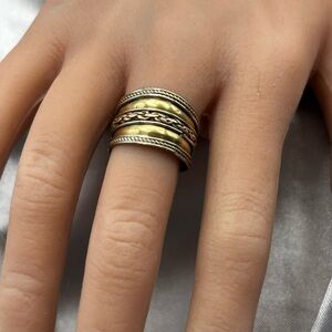 Vintage Tibetan Mixed Metal Wide Band Ring